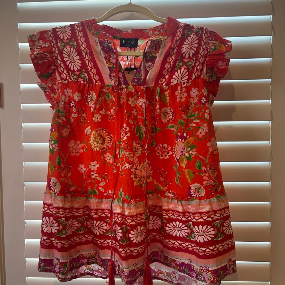 Fate Red Floral Flutter-Sleeve Top
